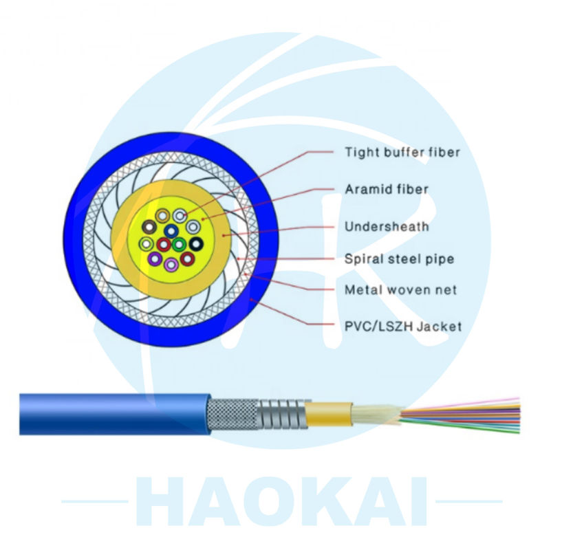 GJFXH Simplex bọc thép trong nhà thả cáp sợi G657A2 1 lõi với vải Kevlar
