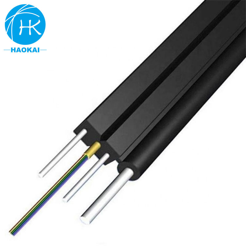 2 lõi 6 lõi FTTH thả cáp Cáp quang bằng sợi phẳng với Aramid ống trung tâm thép dây