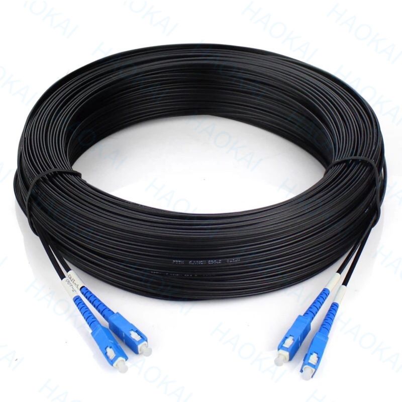 Outdoor FTTH Patch Cord 2core Steel Wire Drop Fiber Optical Cable 2SC-2SC Connector